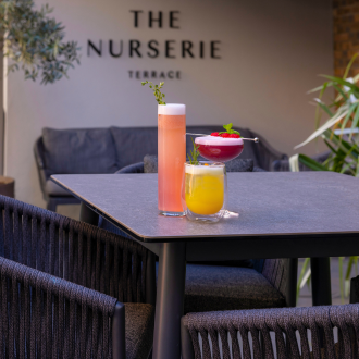 Rose cart 9 with champagne on front terrace - gallery main
